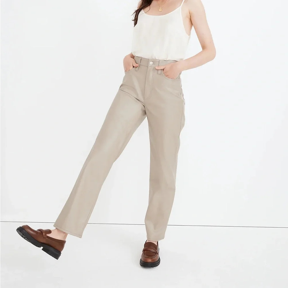 NWT Madewell The Perfect Vintage Straight Pants Jeans Faux Leather Tan Stone
